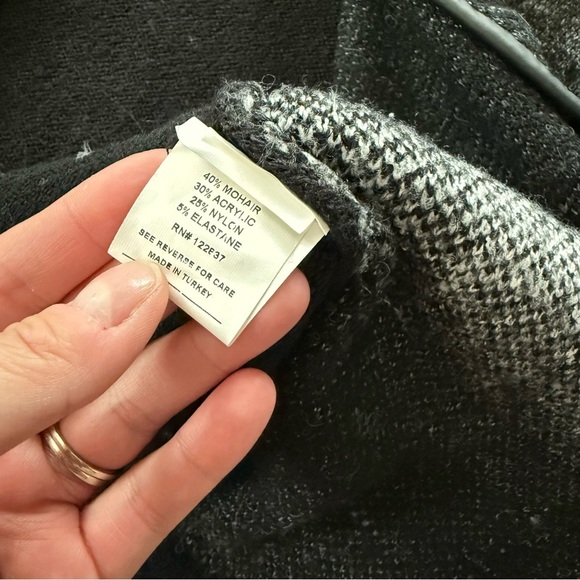 Vintage Macy's Ava Mohair Plaid Leather Trim Cardigan Sweater - Picture 4 of 4